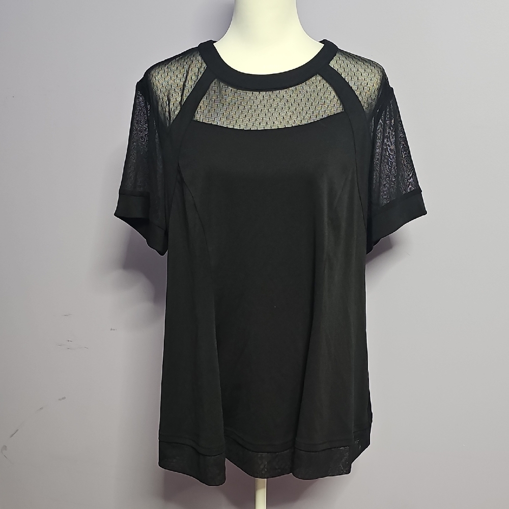 Black Mesh-Accent Women's Top